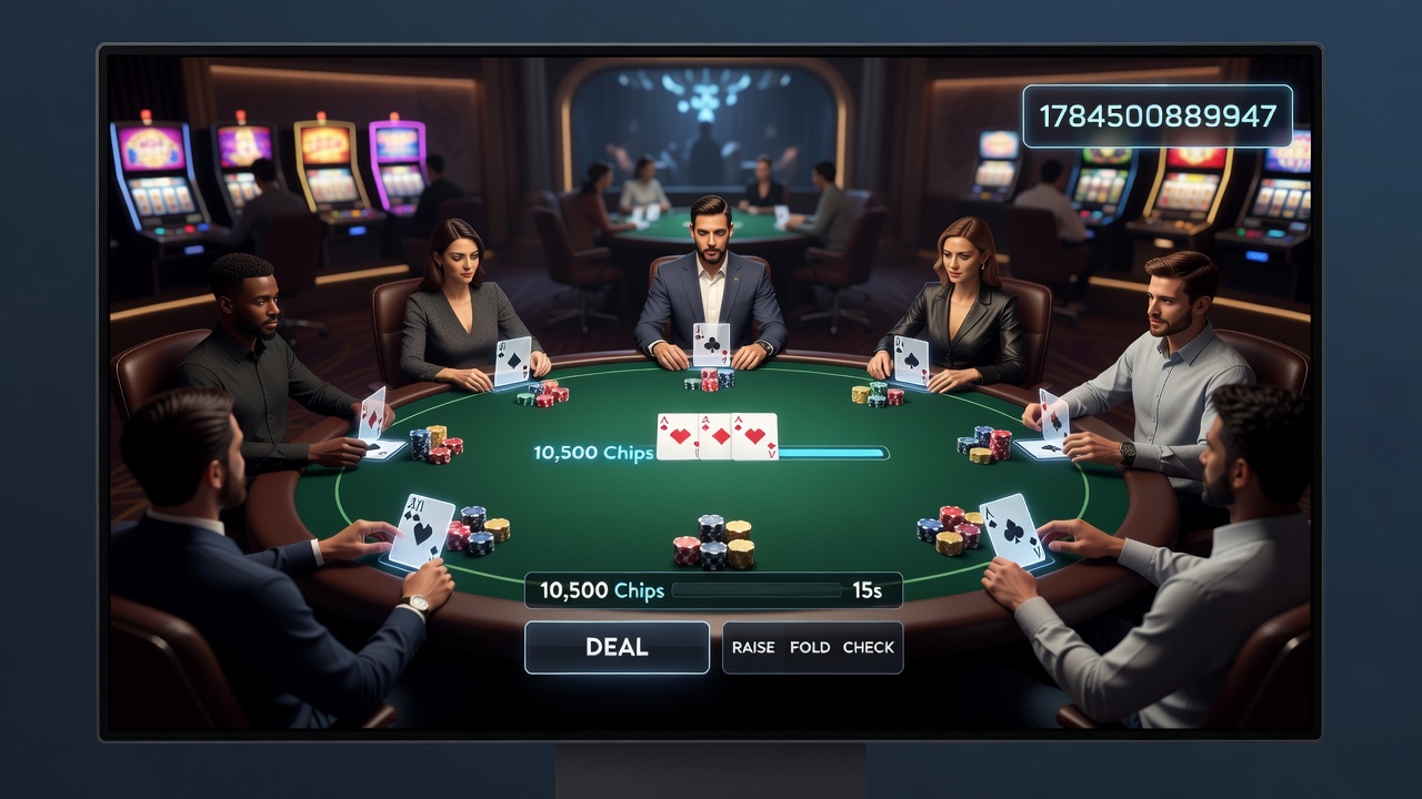 Live dealer casino table and poker tournament interface on mobile screen