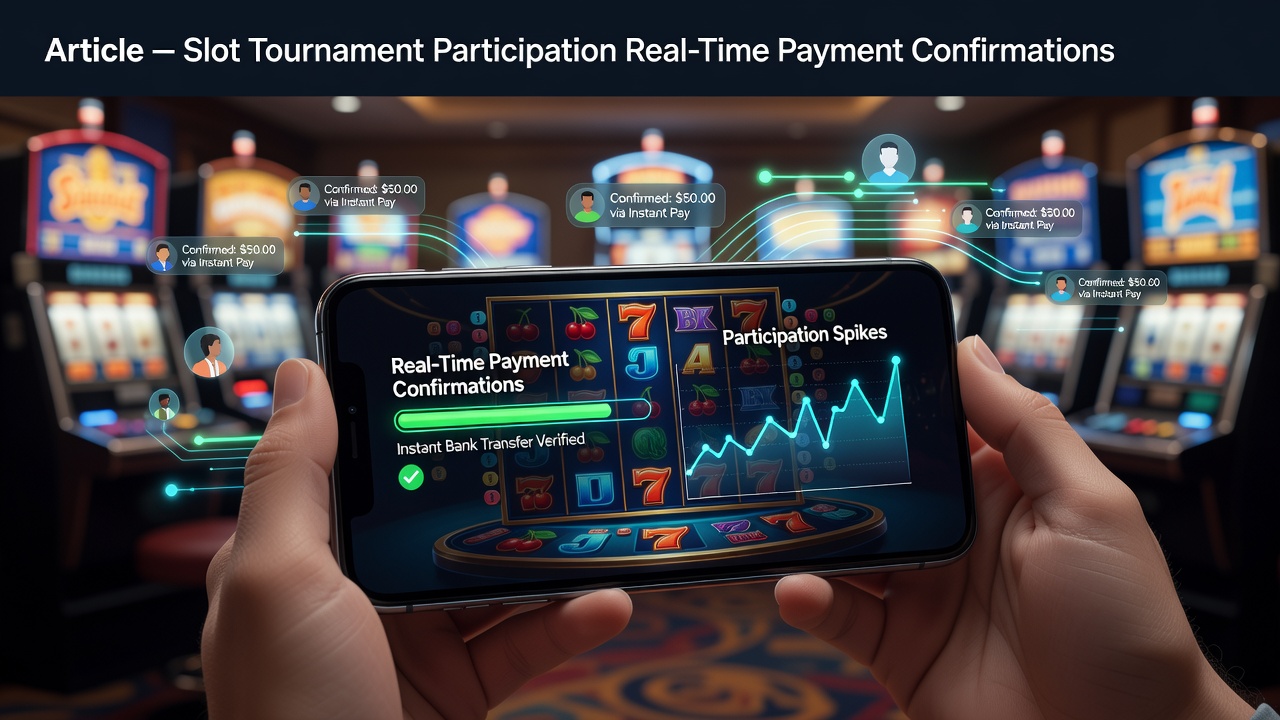 Mobile device displaying real-time payment confirmation screen during a slot tournament entry process