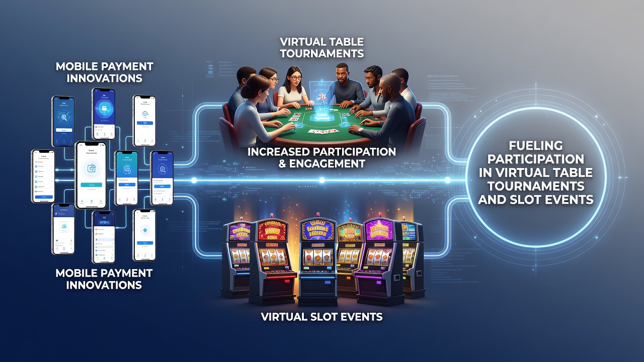 Players using mobile wallets to join slot tournaments and virtual table games during live events